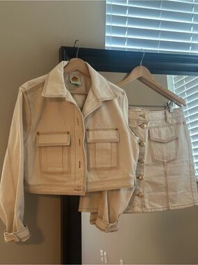 Farm Rio Cream Denim Button-Front Skirt
